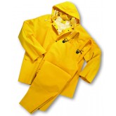 Premium 3-Piece PVC Rainsuit with Bib Overalls - Yellow, Large